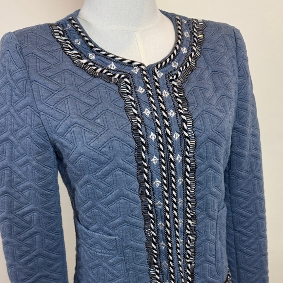 Soieblu Blue Quilted Jacket with Beaded Trim - Picture 3 of 7